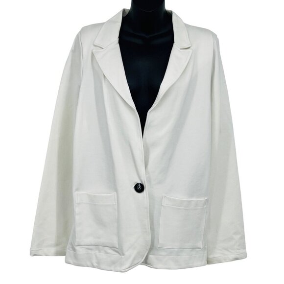 Allison Izu Women White Blazer XL Extra Large Two Pocket One-Button Work EUC - Picture 1 of 7